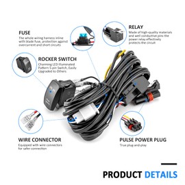 Wsays 12V Plug & Play Rear Lights On/Off Switch 2 Lead Wiring Harness Kit Compatible with Polaris RZR Ranger General 2018-2025