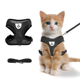 Arnés y correa para el pecho para caminar con gatos, juego de correa y arnés de malla suave ajustable antiescape, para gatos pequeños y cachorros,... 
