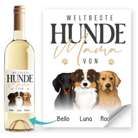 SpecialMe® Weinetiketten personalisiert Hunde Mama Hundefiguren mit bis zu 3 Namen anpassbar Geschenkidee Hundebesitzerin Weiss unisize