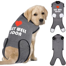 GreenJoy Get-Well-Soon Dog Surgery Recovery Suit - Soft Breathable Dog Onesie Post-Spay/Neuter, Anti-Licking Dog Bodysuit for Small, Medium, Large Dogs (Grey, XXL)