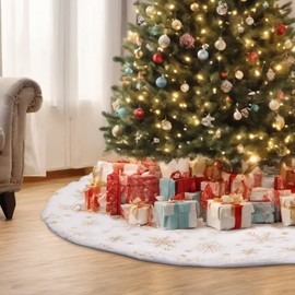 Lanpn 36" Christmas Tree Skirt, Large Faux Fur Snowflakes Round Christmas Tree Blanket 90 cm Underlay Rug Christmas Tree Decoration (Gold, 90 cm)