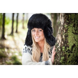 Rabbit Fur Ushanka Winter hat Black-54