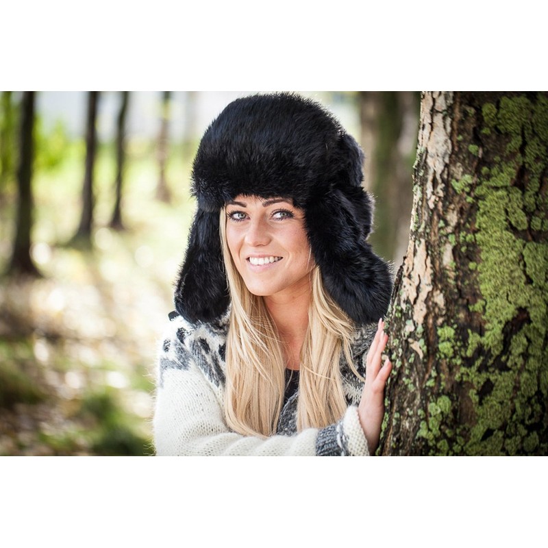 Rabbit Fur Ushanka Winter hat Black-54