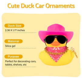 wonuu Rubber Duck Car Ornaments Duck Car Dashboard Decorations for Cool Car Accessories with Cowboy Hat Necklace and Sunglasses, C_Pink Cowboy hat
