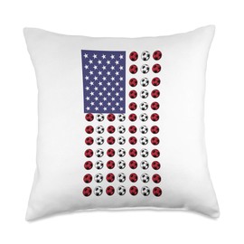 Soccer Ball Pattern American Flag Cool Sports Lover Gifts Throw Pillow