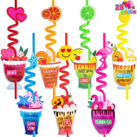 JOYIN JOYIN 28 Pack Gift Cards with Colorful Loop Reusable Drinking Straws for Party Favors Toy, Kids Classroom Gift Exchange Prizes