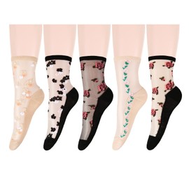 Benefeet Sox Womens Mesh Sheer Socks Vintage Black Floral Thin Lace Socks Girls Transparent See Through Sheer Ankle Socks RetroTulle Crystal Glass Socks Cute Flower Nylon Socks for Women Lady Gifts