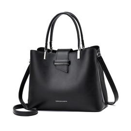 PORRASSO Women's Handbag, Solid, Shoulder Bag, Stylish, Large Capacity, Waterproof, Faux Leather, Business Bag, Dating, Travel, Commute, Luggage, Black