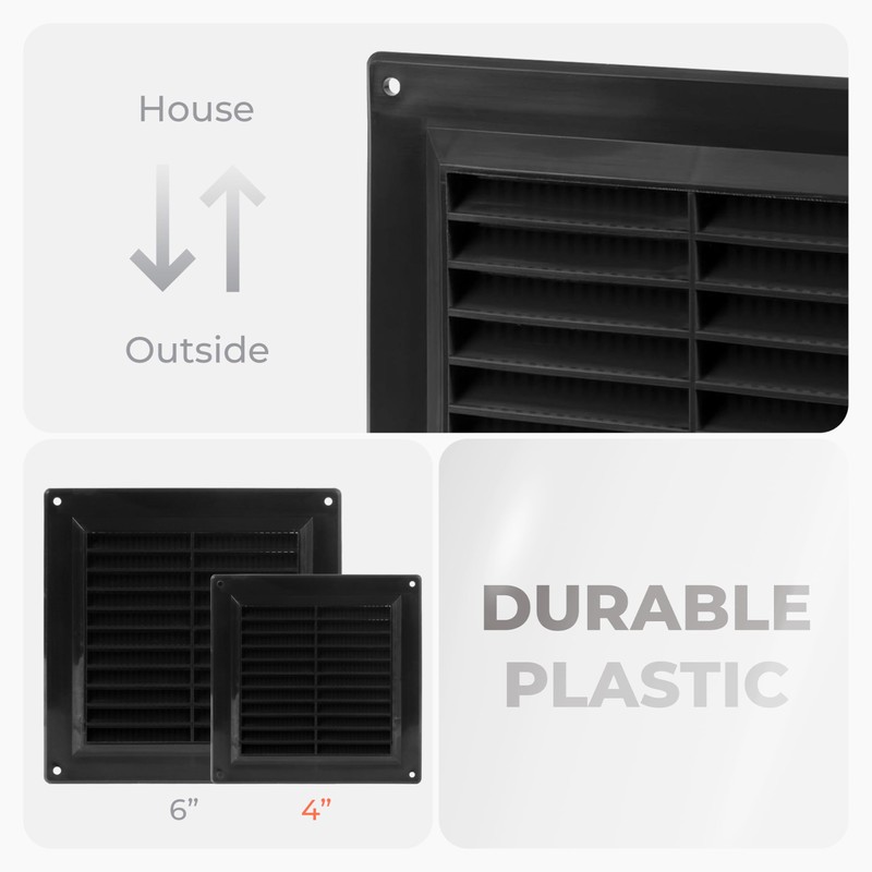 HVAC OV 4 x 4 Inch (Duct Opening Size) Black