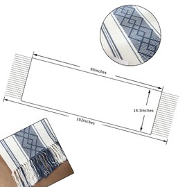 LUFEIJIASHI woven table runners farmhouse style,boho table runners 90 inches long with Tassels elegant washable table runners for dining room ,wedding,holiday,party Table Decor (14.5x90inch, Blue)
