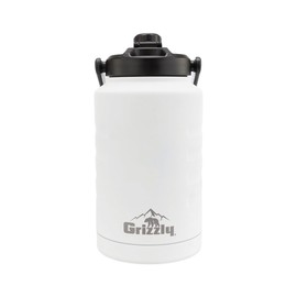 Grizzly 128oz Water Bottle, Vacuum Insulated, Stainless Steel, For Gym Hiking Beach Camping Sports, All day hydration, White