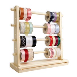 Nudaoz Wooden Craft Organizer 15.75 Inch, Ribbon Spool Holder Storage Rack for Tape Rolls, Crochet Thread, Wreath Mesh and Craft Supplies, Desktop Organizer for Craft Room