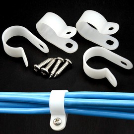 XINGYHENG 50PCS White Nylon R-Type Cable Clamp Fastener for 15.8mm (5/8") Dia Wire Tube Plastic Wire Cord Clip Fixer with 50 Pack Screws for Wire Management