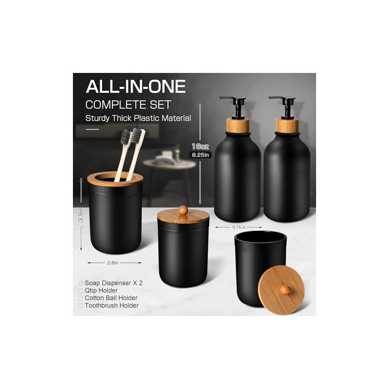 Juego de Baño Accesorios 5Pcs, Negro Accesorios para Baño con