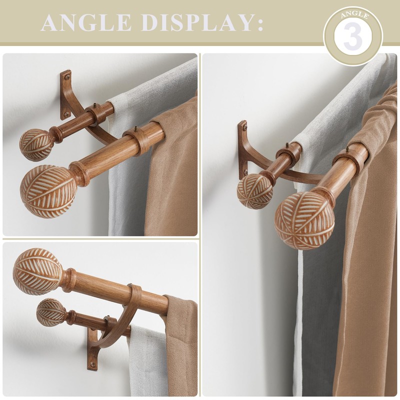 Mayrhyme Wood Double Curtain Rods Set for Windows 72 to