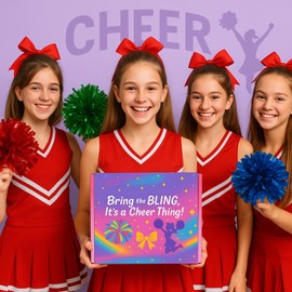 Flotreif Cheerleader Gift Baskets Set, 7pcs Cheerleader for Girls, cheerleader bracelets,Makeup Bag, Necklace, Socks, Stickers - Sending You cheer Box for cheerleader