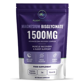 Magnesium Glycinate 1500mg High Strength Bisglycinate with Zinc & Vitamin B6 - Sleep, Muscle Relaxation & Recovery Complex - 60 Vegan Capsules, 2 Month Supply