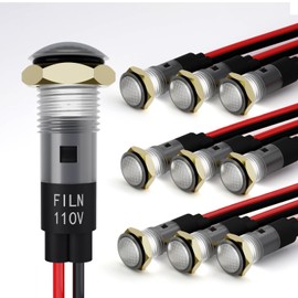 FILN 10 Pcs 8MM(5/16'') Indicator Light 110V Power LED Indicator Light Metal Panel Lights Pilot 110V White Pilot lamp with Signal Light (10PCS White)