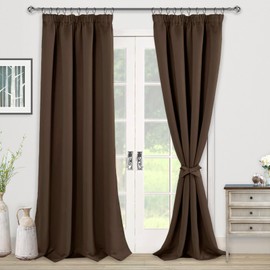 JIUZHEN Curtains with Ruffle Tape, Blackout Curtains, Opaque Curtains, Living Room Curtains, Bedroom, Thermal Curtain, Brown, H 245 x W 140 cm, Set of 2