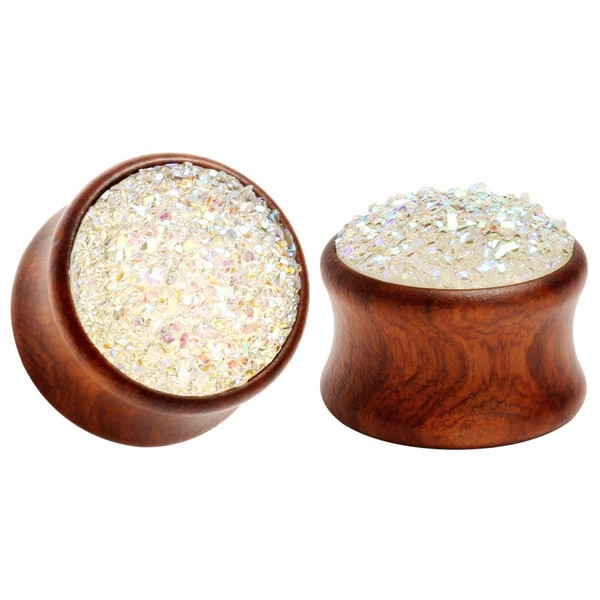 KUBOOZ(1 Pair White-stone Surface Wooden Ear Plugs Tunnels Gauges Stretcher