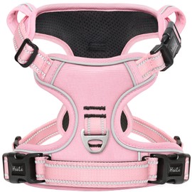 HEELE No Pull Dog Harness, Ex-Large, Release on Neck, Reflective, Adjustable with Front Back 2 Leash Attachments, Soft Padded Control Handle, Light Pink, XL