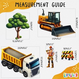 Construction Car Wall Decals for Boys by Lipastick - Road, Trucks, Tractors, Excavators Wall Stickers for Kids Bedroom, Nursery, Playroom - Peel and Stick Transport Themed Wall Decals - M Size