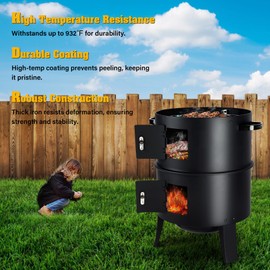 TCFUNDY 32" Vertical Charcoal Smoker Grill, Heavy-Duty BBQ Grill with Built-in Thermometer, 3 in 1 Grill and Smoker, Portable Meat Cooker with Air Vent for Outdoor Barbecue Cooking