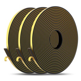 Retaton Weather Stripping Foam Tape,Window Door Draught Excluder SoundProof Weather Strip Tape Seals for Gap Seal (6 x 3 mm),3 Rolls Total 15M Long