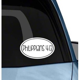 Philippians 4:13 I can do All Things Through him who Gives me Strength Euro Oval Inspirational Bible Verse Vinyl Sticker Religious Bumper Decal Car Window Sticker Die-Cut (no Background Color)
