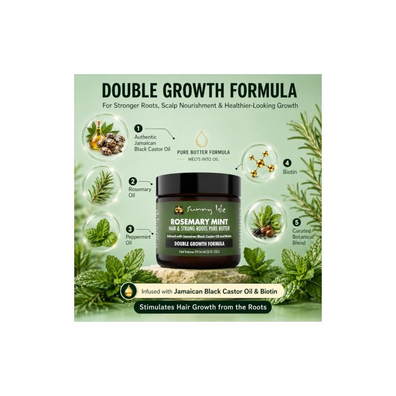Sunny Isle Rosemary Mint Hair and Strong Roots Butter 2oz