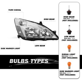 SOCKIR Headlight Assembly Pair Compatible with 2003-2007 Honda Accord Driver and Passenger Side (Chrome Housing)