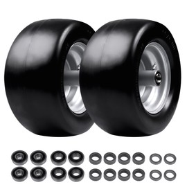 11x6.00-5 Lawn Mower Tires Flat Free 2 Pack, Zero Turn Lawn Mower Solid Smooth Rubber Front Tires, with 3/4" or 5/8" & 1/2" Precision Bearings and 6"-6.4"-7.2"-8" Centered Hub, Silver