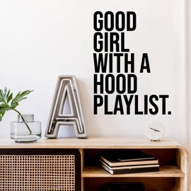 Aurabeam Vinyl Wall Art Decal - Good Girl with A Hood Playlist - 13" x 10" - Trendy Motivational Chic Girly Quote Sticker for Home Bedroom Closet Boutique Music Studio Decor