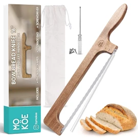 MO KÖE 16” Bow Bread Knife for Right & Left Handed Users - Wooden Bread Knife with Double Serrated Stainless Steel Blade - Perfect for Homemade & Sourdough Bread