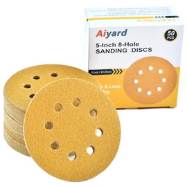 Aiyard 5-Inch 8-Hole Hook and Loop Sanding Discs 60-Grit Random Orbit Sandpaper, 50-Pack