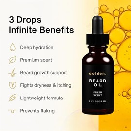 Golden Grooming Company Aceite Para Barba Para Hombres - Hidratante Orgánico Y Nutritivo Para Barba - Aceite Orgánico Para El Crecimiento De La Barba 