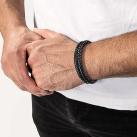 ChainsHouse Leather Bracelets for Women and Men - Rope Bangles, Cord Wristbands, Cuffs, Surfer, Woven, Braided Styles - Boyfriend, Dad Gift - Black