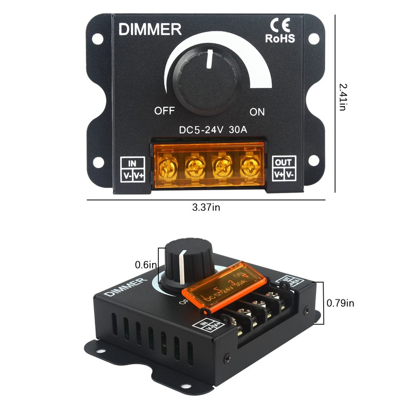 RGBZONE Single Color LED Light Strip Dimmer, DC 5V/12V/24V 30A