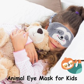 Sleeping Mask Funny, Soft Cute Grey Sloth Sleeping Mask Women Plush Animal Sleeping Mask Children Boys Blindfold for Sleeping for Children Girls Women with 5 Elastic Bands