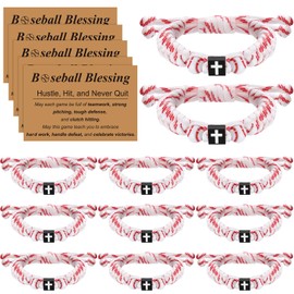 Liliaafar 12 Sets Baseball Bracelets Christian Baseball Team Gifts Adjustable Braided Sports Cross Bracelets with Blessing Cards Jesus Religious Gifts for Men Women Birthday Christmas Party Favors