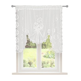 Jayla White Semi-Sheer Floral Lace Curtain Swag for Kitchen Half Window Bathroom Decoration Rod Pocket,71 x 39 Inch, 1 Panel