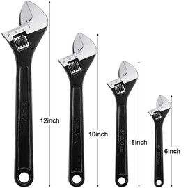 Lasnten 4 Pcs Adjustable Wrench Set, Wide Jaw Wrenches Metric Wrench Forged Steel Spanner Tool for Home, Workshop, Garage, DIY, 6 Inch,8 Inch,10 Inch,12 Inch(Basic Style)