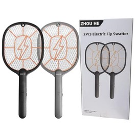 ZHOU HE Electric Fly Swatter 2 Pack High-Voltage Bug Zapper Racket for Mosquitoes & Flies, Safe Protective Mesh, Indoor/Outdoor AA Batteries Required, Not Included