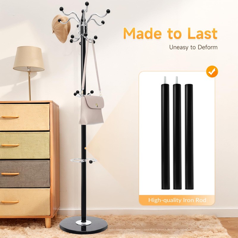 17 Hooks Metal Freestanding Coat Hat Rack Tree Clothes Hats