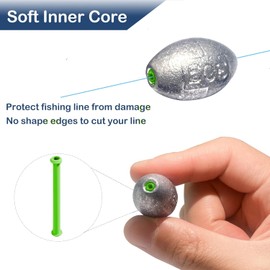 Egg Sinkers Bullet Fishing Weights Oval Shaped Sinkers with Plastic Core Slip Sinkers for Catfish Fishing Casting Saltwater and Freshwater 1/5oz to 3.5oz