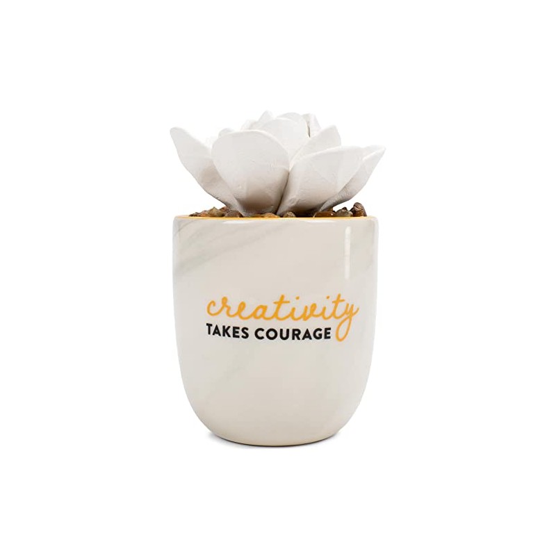 Demdaco Creativity and Courage Succulent White 4.5 x 3 Ceramic