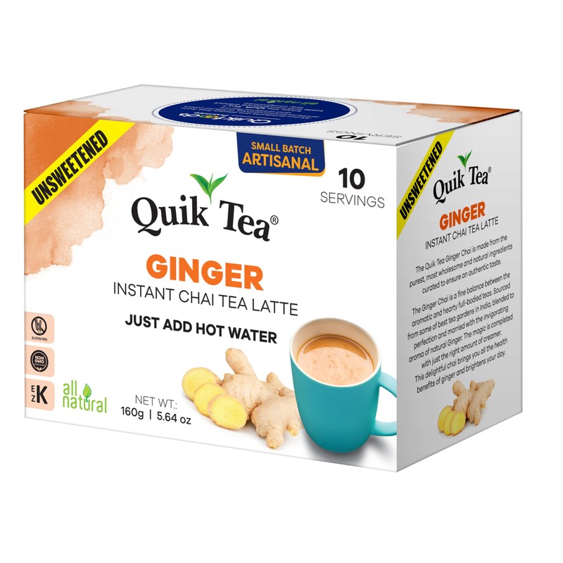 QuikTea Ginger Unsweetened Chai Tea Latte – 10 Count, Bold
