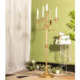 Gold Candelabra for Wedding Event Decor, 50'' Tall Candelabra Floor Candle Holders, 2 Pcs Metal 5 Arm Candelabra Candle Holder Centerpiece Decorations for 5 Candlesticks Party Wedding Aisle Home Decor