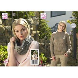 King Cole 5333 Knitting Pattern Womens Sweater Hat Scarf and Cowl in King Cole Big Value Chunky