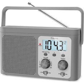 Portable - Shortwave Radio Battery Powered or Plug in Wall for Home Outdoor, Strong Reception, Large Dial Easy to Use, Digital Time Display, Transistor Antenna, Seniors Small Gfit - Color: Grey